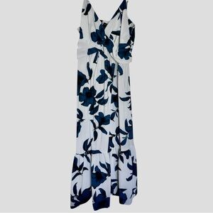Banana Republic Blue White Floral Midi Sleeveless V-Neck Dress Size 6